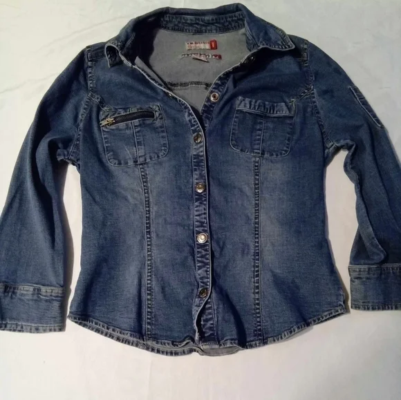 VINTAGE RARE GUESS STRETCH DENIM TOP WOMENS S/P CO - Picture 6 of 8